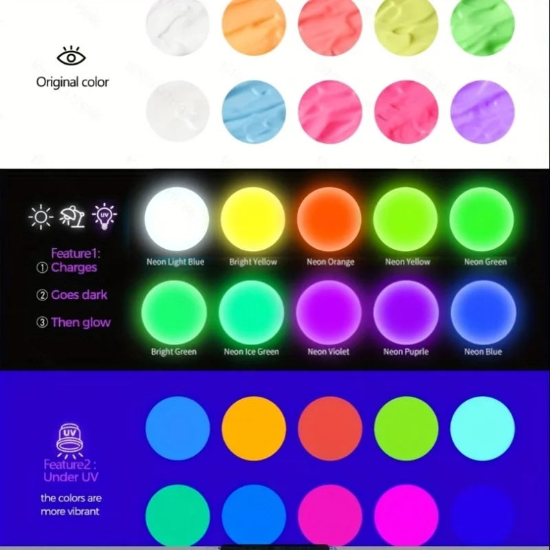 Fantastory 10PCS Glow In The Dark Paint, 60ml/2oz Neon Glow Acrylic Paints, 2IN1 Waterproof Paint, For DIY Craft, Stone, Glass