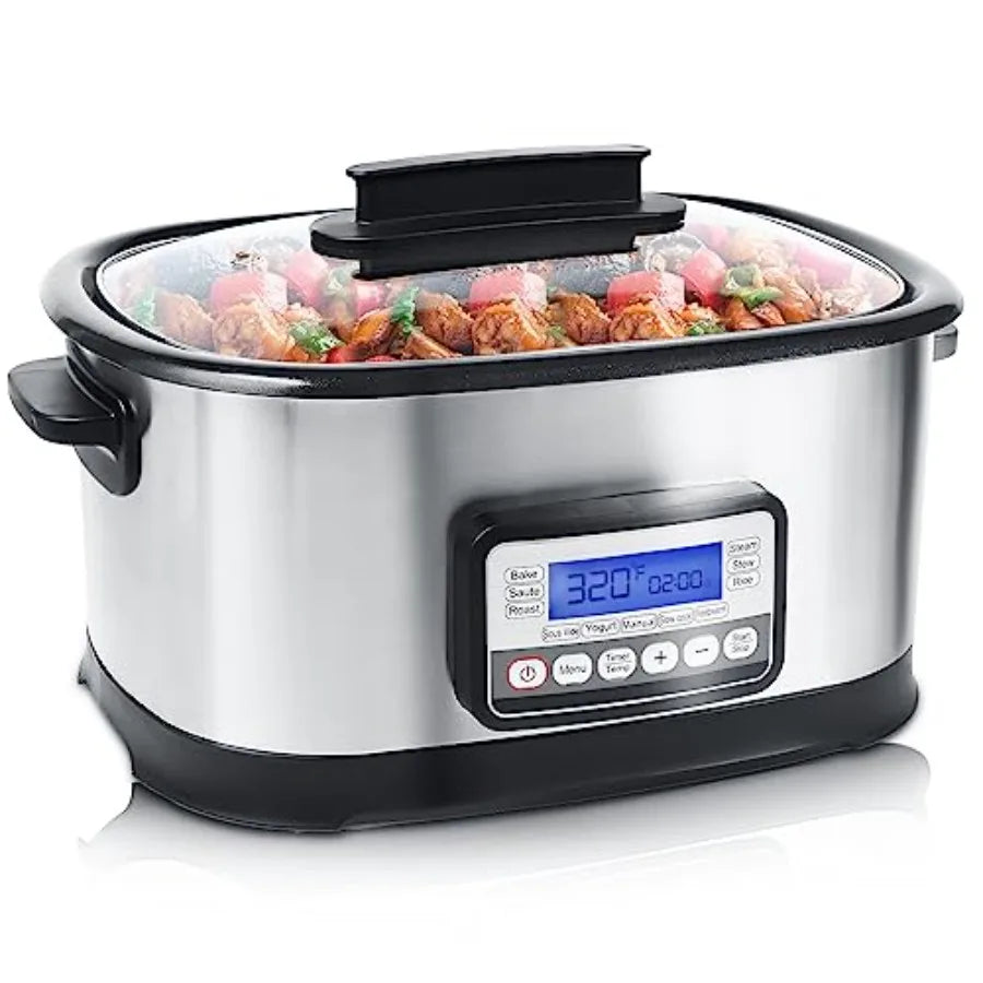 6.5 Quart Multi Cooker 11in1 Programmable Slow Cooker with Bake Saute Roast and Sous Vide Functions for Home Kitchen Use 1500W