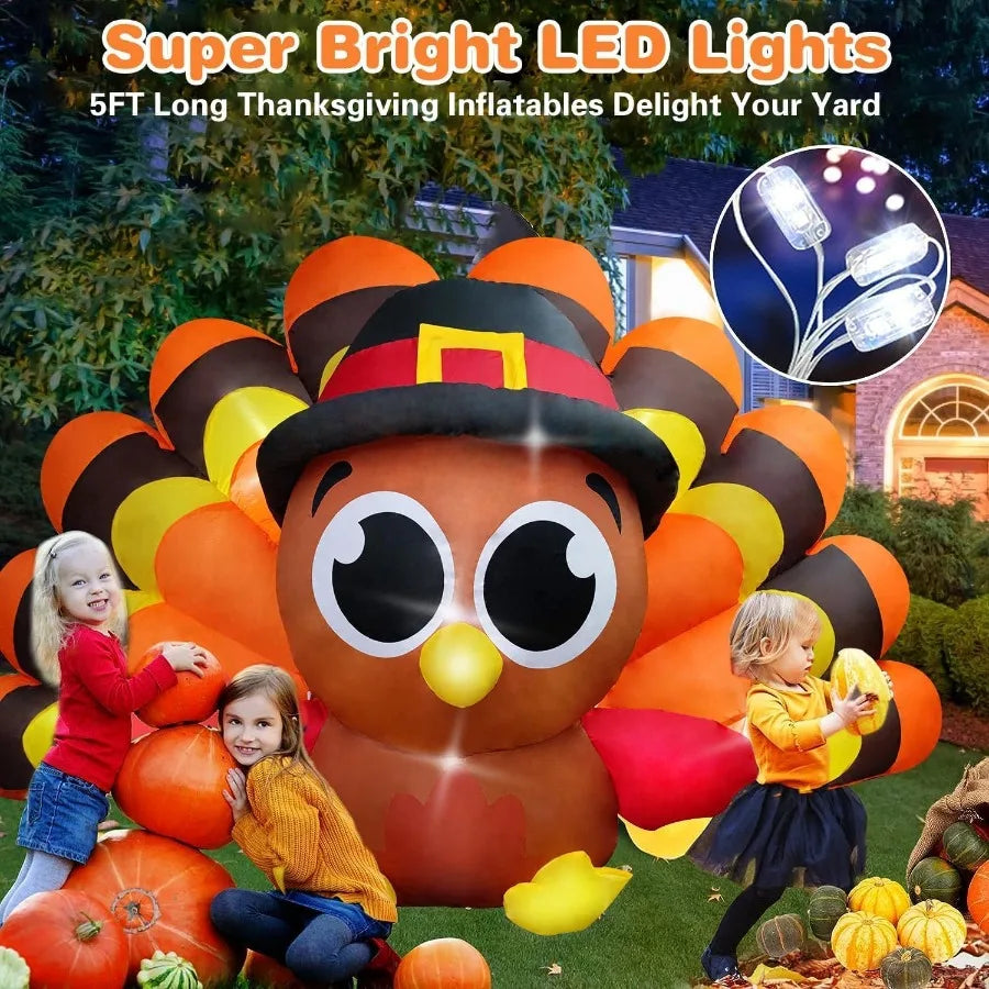 8FT Fall Inflatable Turkey with Builtin LED Lights and Big Tail for Outdoor Lawn Yard Decoration Perfect Thanksgiving Outdoor I