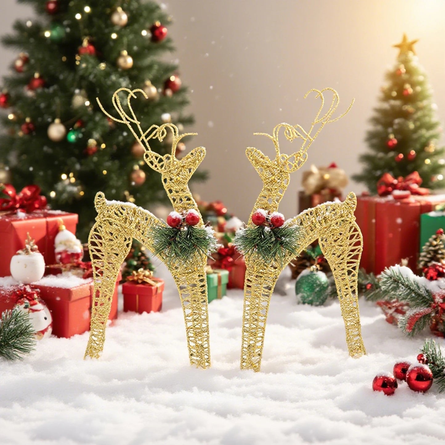Christmas Gift Iron Art Deer Ornament Set Holiday Decor Xmas Christmas Standing Reindeer Pair 18x10x35cm Holiday Reindeers