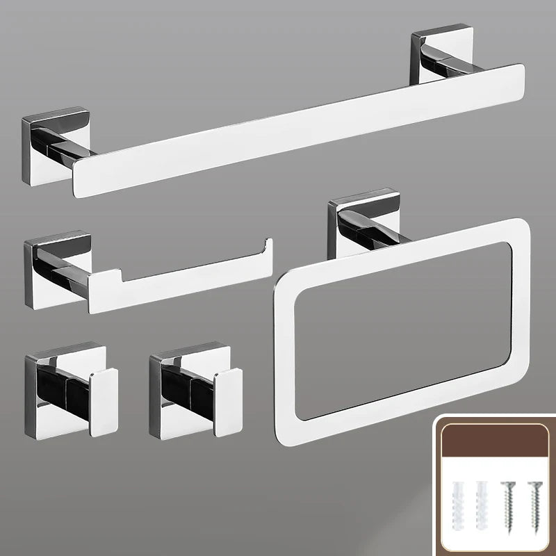 Matte Black Bathroom Accessories Set Wall Mount Towel Bar Towel Ring Roll Paper Holder Robe Hook Stainless Steel Hardware Set