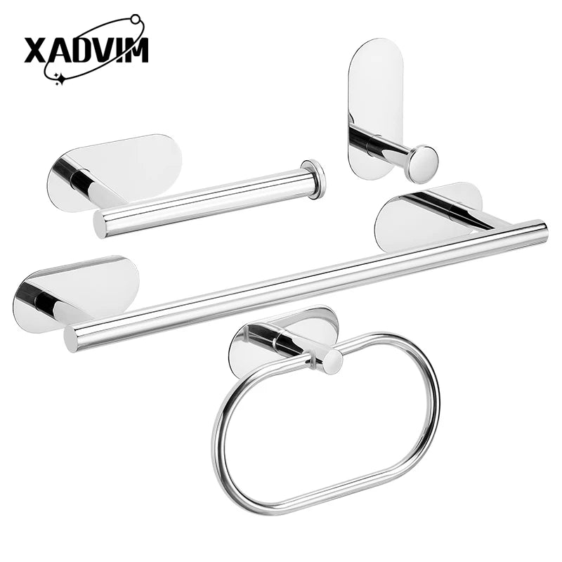 Silver Gold 304 Stainless Steel Towel Bar No Drilling Paper Holder Self-adhesive Towel Ring Robe Hook Bathroom Accessories Set