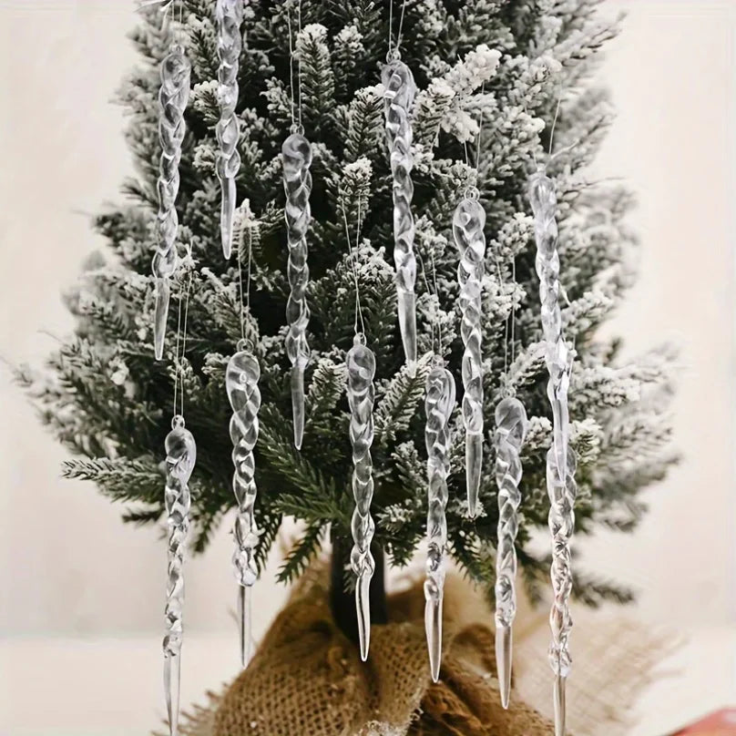12pcs Crystal Clear Christmas Tree Ornaments Icicle Decorations For Holiday & Winter Party Decor Holiday Decorations