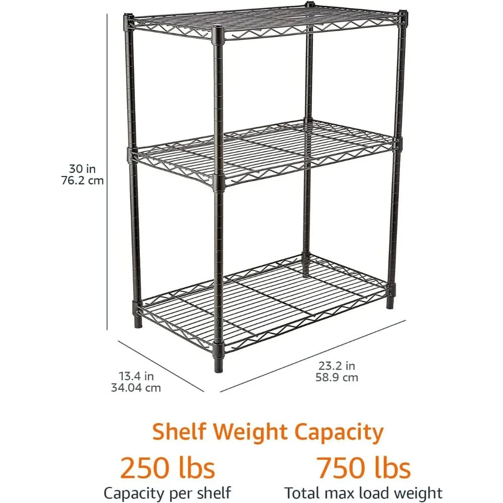 amazon basics 3-shelf adjustable heavy duty steel wire rack storage shelving organizer for kitchen, garage, 23.2" l x 13.4" w x