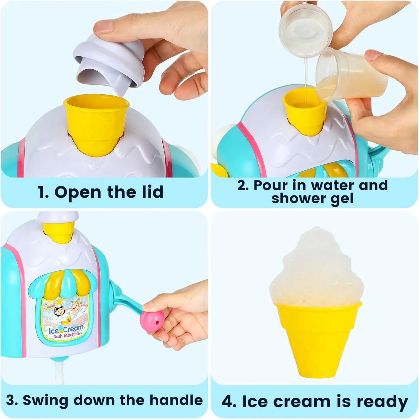 Bath Toys for Toddlers Ages 3-5,Ice Cream Foam Maker Bathtub Toy with Snap Buttons Not Fall,Bathtub Bubble Machine Pretend Cake
