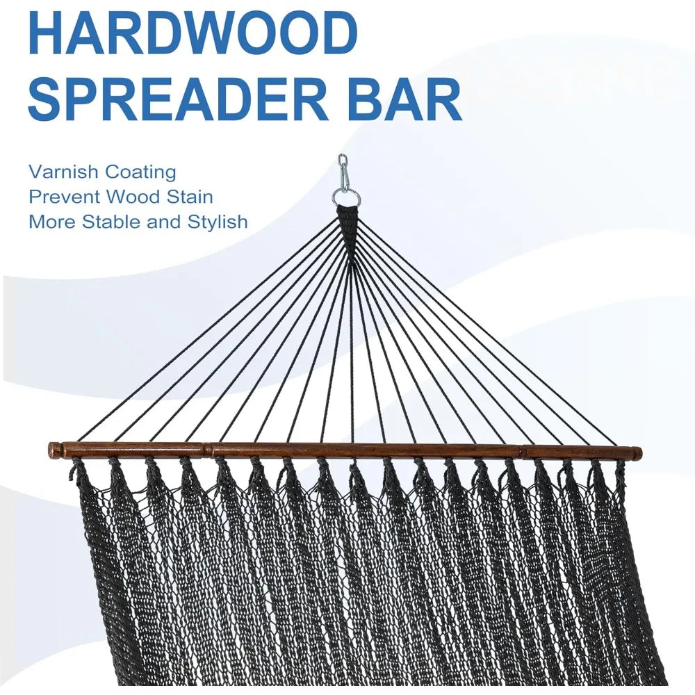 Lazy Daze Hammocks 10.5 FT Double 2 Person Caribbean Rope Hammock, Hand Woven Polyester Hammock with Spreader Bars, for Outside