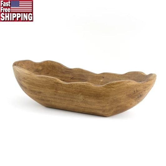 Indoor Decorative Dough Bowl Carved Wood Centerpiece Tabletop Decor Paulownia Wood Warm Aesthetic Home Accent Bowl Fillers