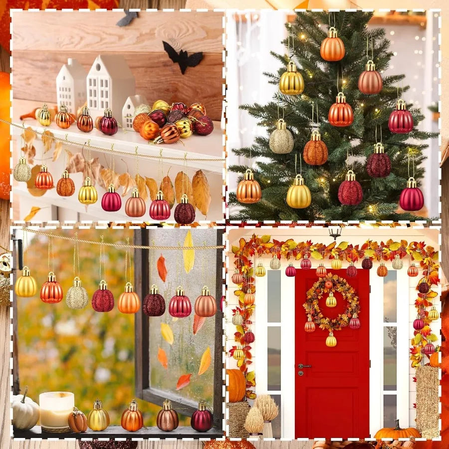 36 Pcs Fall Pumpkin Hanging Ornament Thanksgiving Tree Decorations Mini Pumpkin Ball Decorations Farmhouse Fall Orna