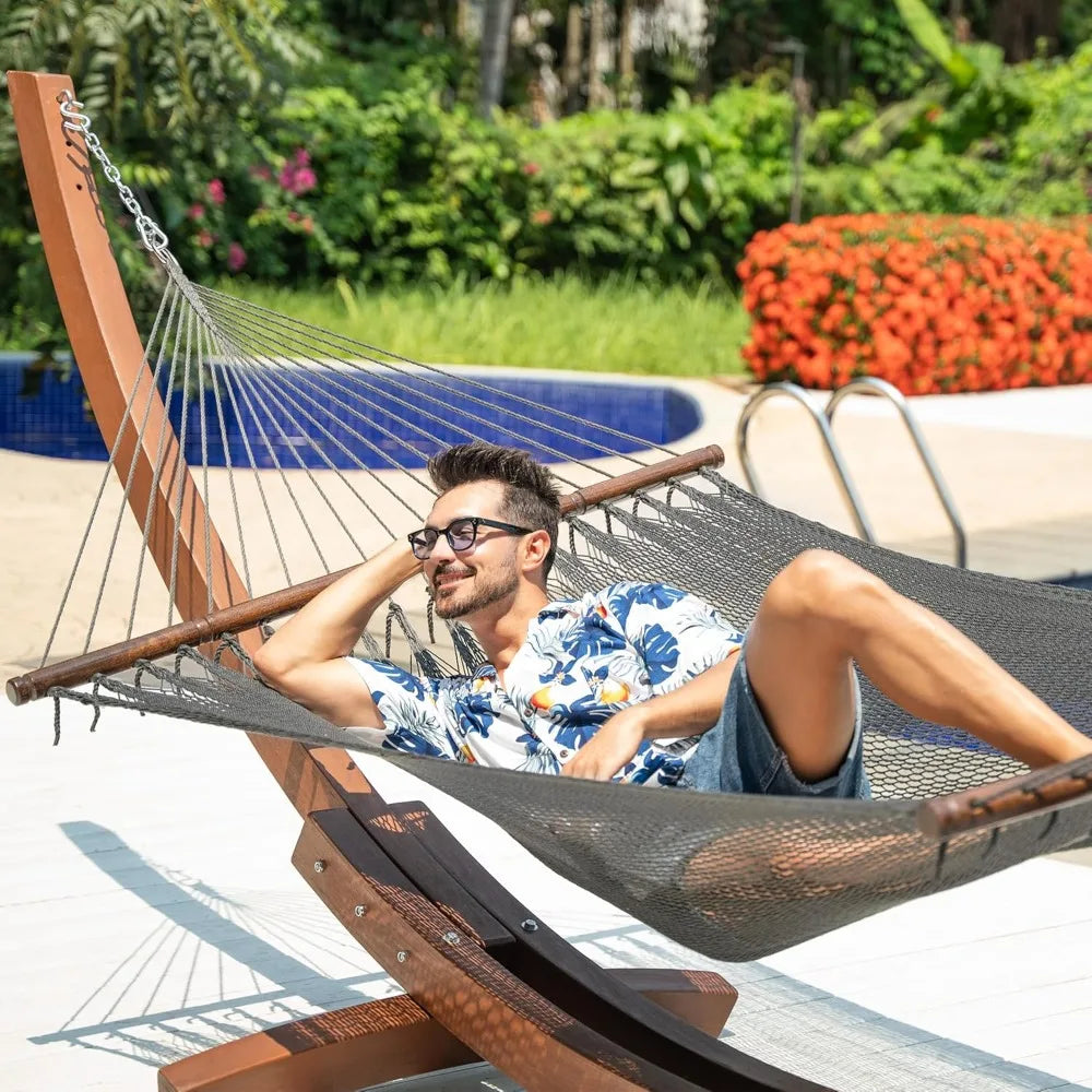 Lazy Daze Hammocks 10.5 FT Double 2 Person Caribbean Rope Hammock, Hand Woven Polyester Hammock with Spreader Bars, for Outside