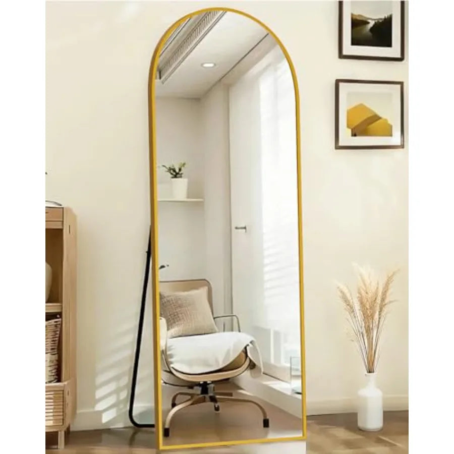58x19 Floor Mirror Full Length Arched Full Length Mirror with Stand for Bedroom Living Room or Cloakroom Elegant Gold Finish Fu