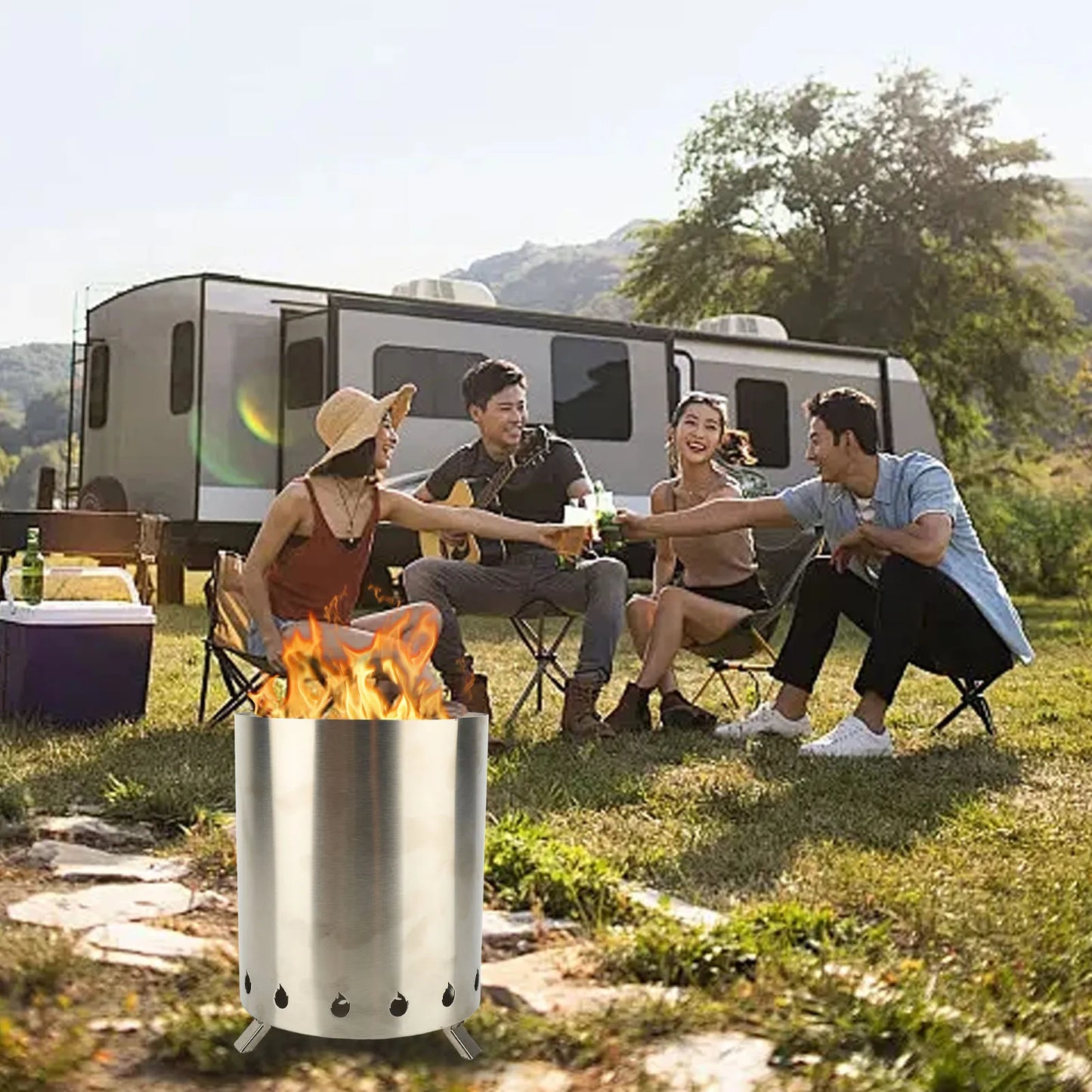 Camping Wood Stove Windproof Wood Stove Outdoor Tabletop Fire Pit with Stand for Backpacking Hiking Traveling Wood Burning Stove