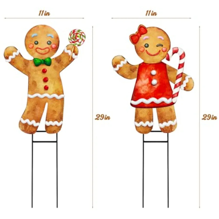 Outdoor Christmas Decorations 2pcs Large Gingerbread Man Boy Girl Metal Yard Stakes for Rustic Winter Lawn Garden Front Door Ho