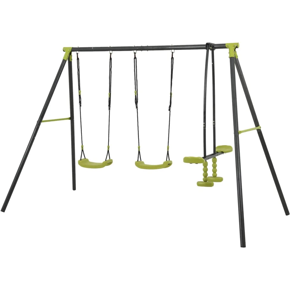 interesting triple children metal safe swing set 440lbs for outdoor playground three seat swing black and green for age 3+