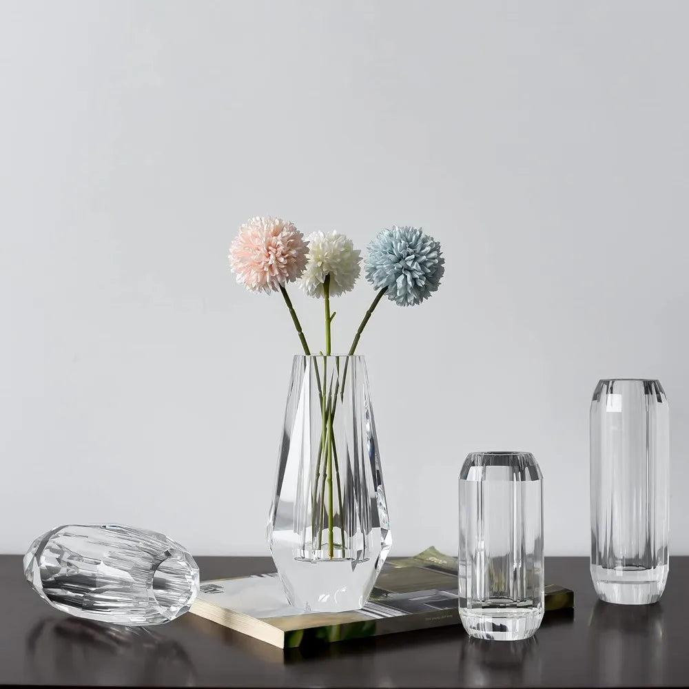 Flower Crystal Vase, 8.27 inches Modern Crystal Vase, Lead-Free Flower Vase, European Crafted for Table, Home Decoration