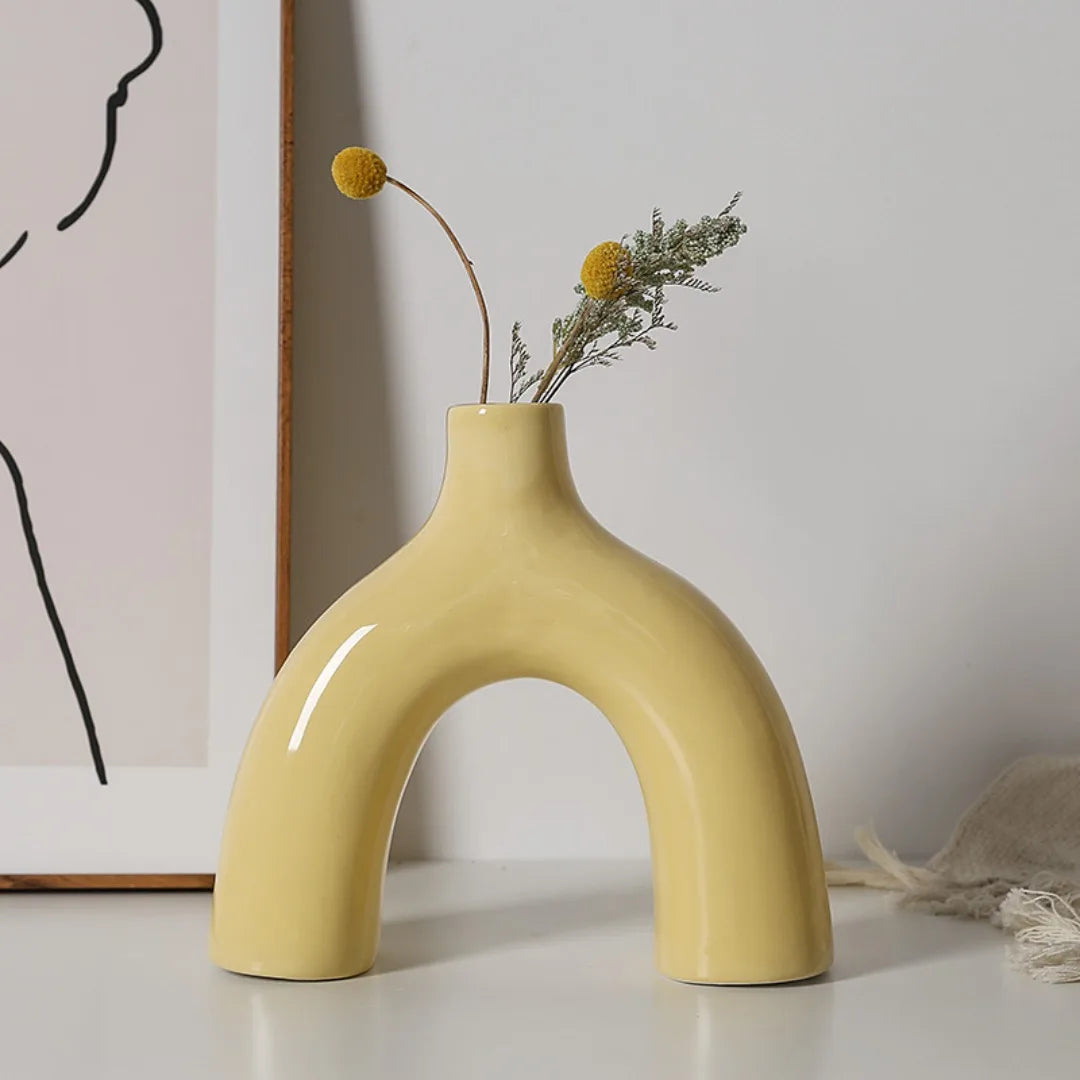 1PC Nordic luxury arch ceramic vase living room porch flower arrangement ornaments home decor housewarming gift