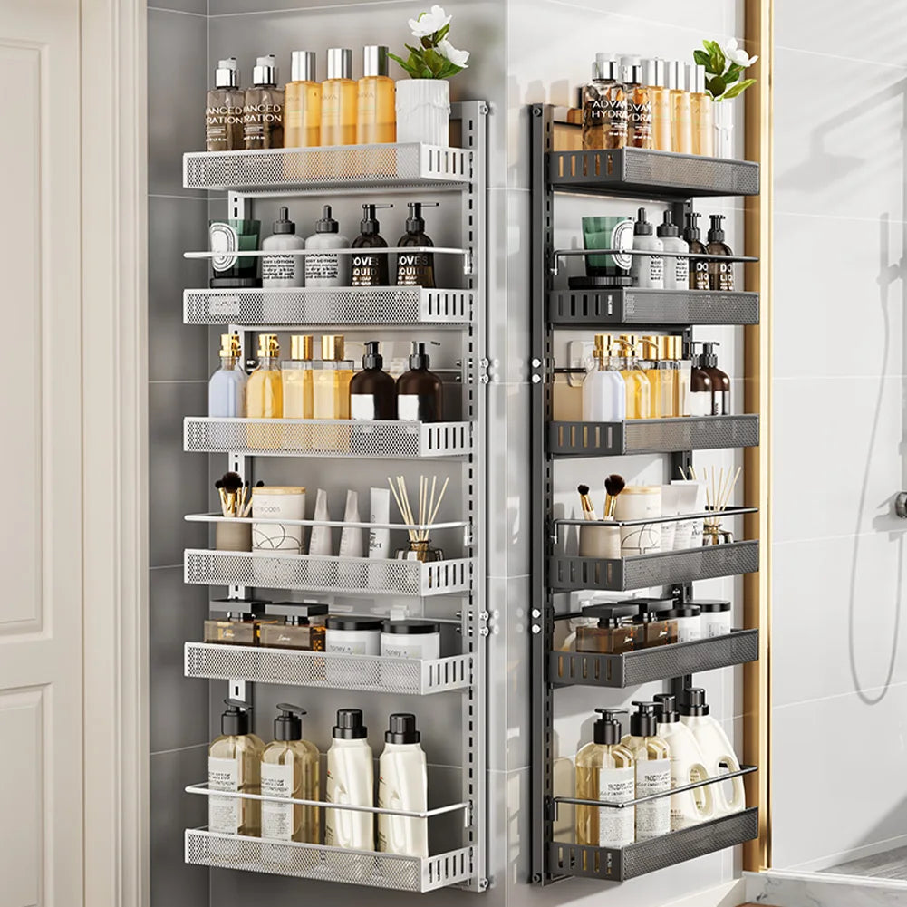 6-Tier Over The Door Pantry Organizer with Adjustable Baskets Metal Wall Mount Spice Rack for Kitchen Bathroom Bedroom