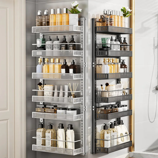 6-Tier Over The Door Pantry Organizer with Adjustable Baskets Metal Wall Mount Spice Rack for Kitchen Bathroom Bedroom