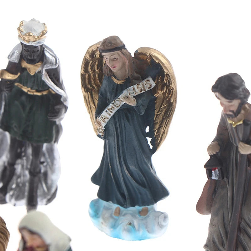 11Pcs/Set Statue Nativity Scene Ornament Baby Jesus Manger Christmas Crib Figurines Miniature Ornament Home Decoration Xmas Gift
