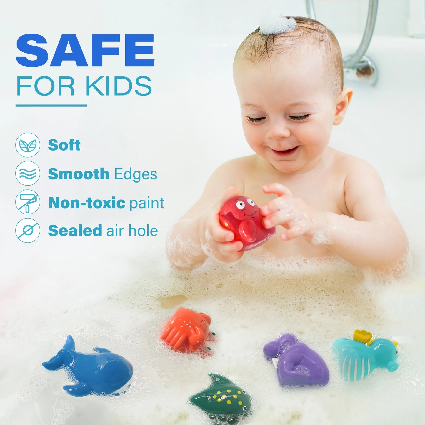 LotFancy Bath Toy, 8PCS Mold Free Bath Toys for Kids Ages,No Holes Baby Bath Toys for Toddlers, Ocean Sea Animal Bathtub Toys