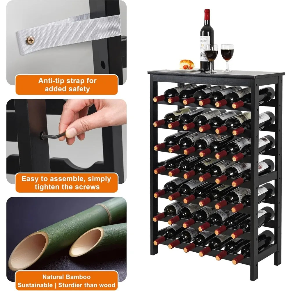 42 Bottles Bamboo Wine Rack, 7-Tier Wine Rack Freestanding Floor with Table Top, Wine Storage Shelf for Kitchen Dining Roo