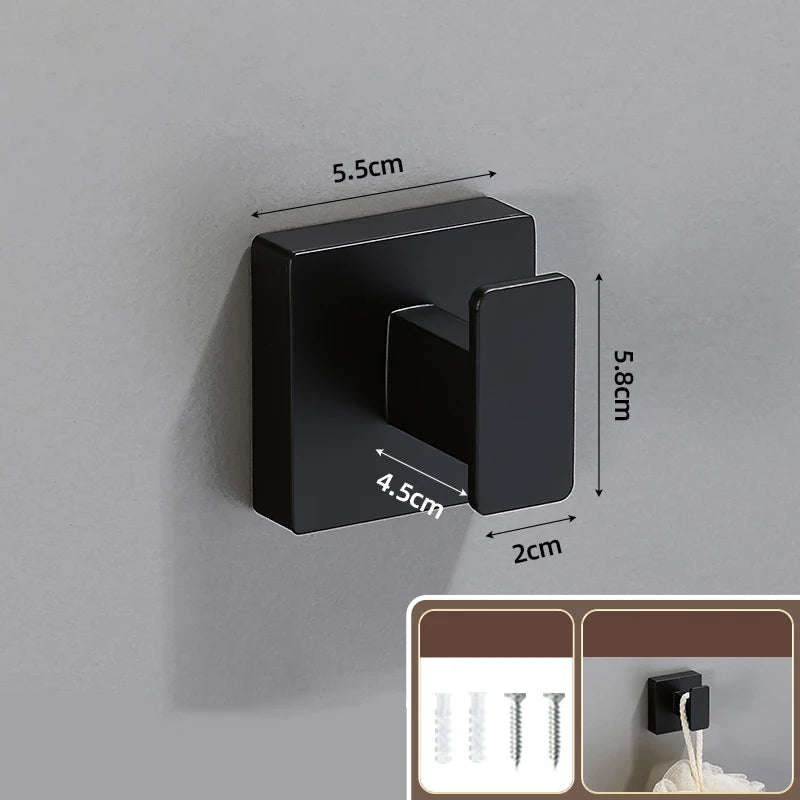 Matte Black Bathroom Accessories Set Wall Mount Towel Bar Towel Ring Roll Paper Holder Robe Hook Stainless Steel Hardware Set