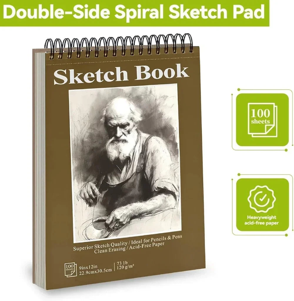 Sketchbook - 9"x12" spiral bound drawing board, 1 pack of 100 sheets, acid-free paper - perfect for kids sketchbook drawing
