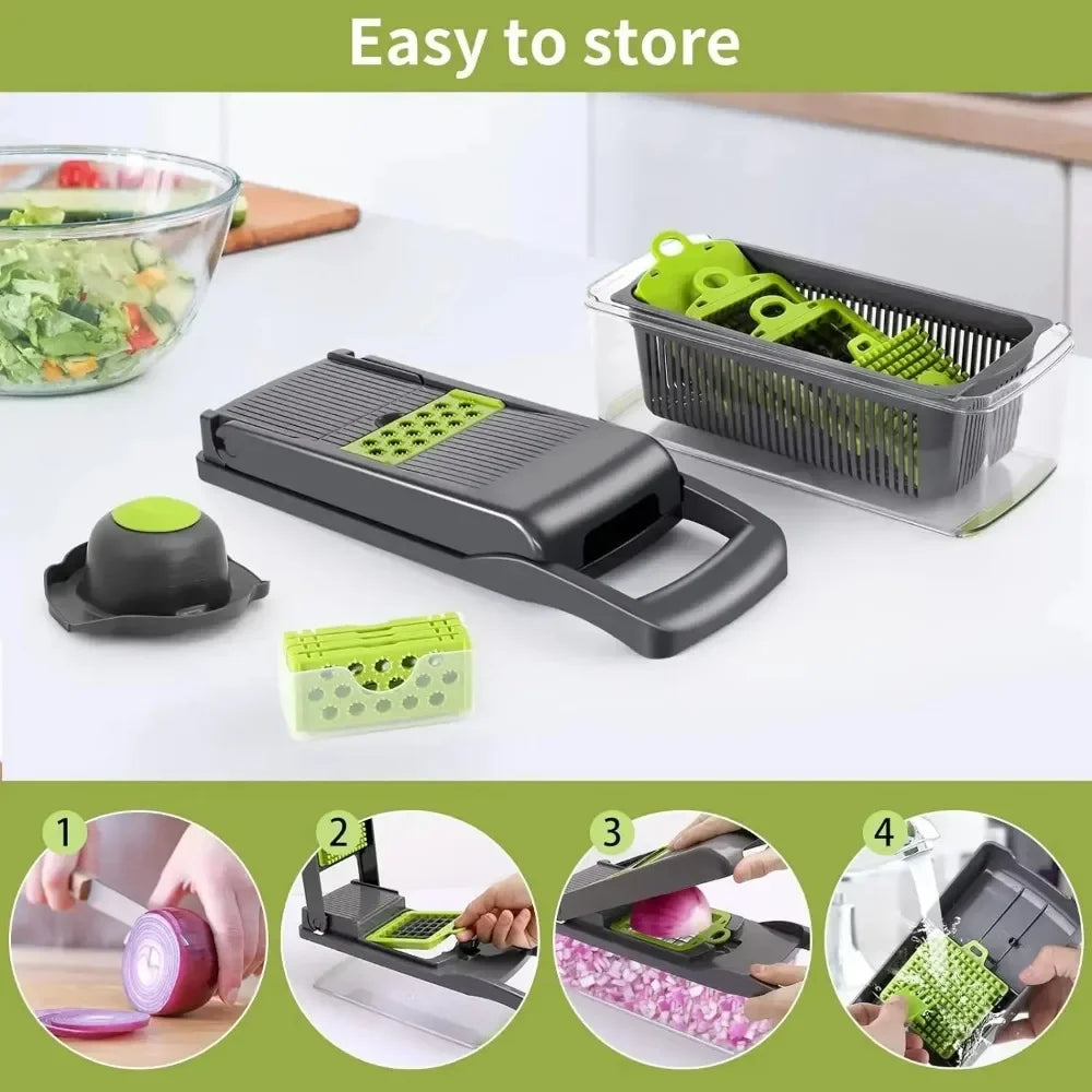 Multifunctional Vegetable Chopper Handle Food Grate Food Chopper Vegetable Slicer Dicer Cut 14/16 in 1 Kitchen Items