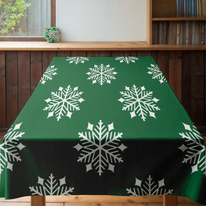 Green Snowflake Tablecloth Home Decoration for Christmas Party Holiday Xmas Dining Room Kitchen Decorations