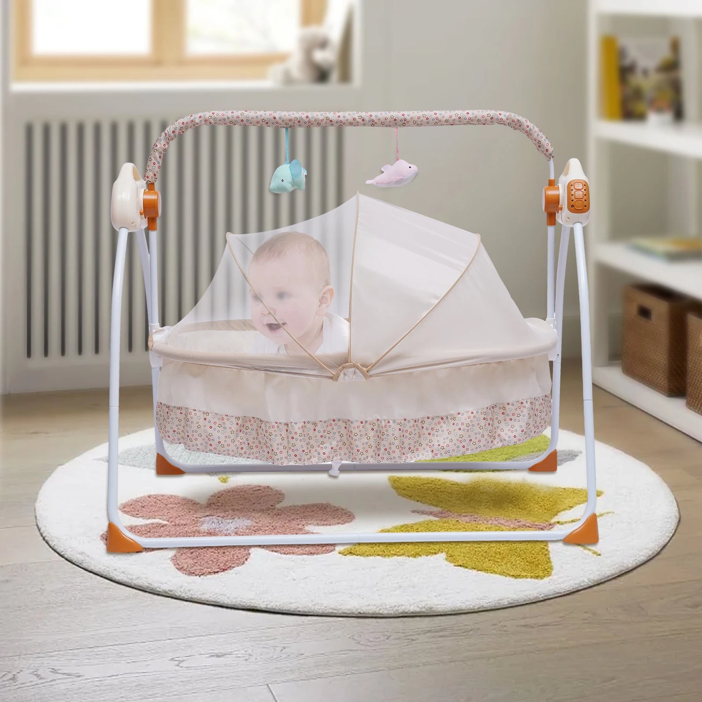 Baby Cradle Swing for Newborns Soothing Sleep Aid with Multiple Functions Remote Control Portable Indoor Outdoor Use Easy Fold