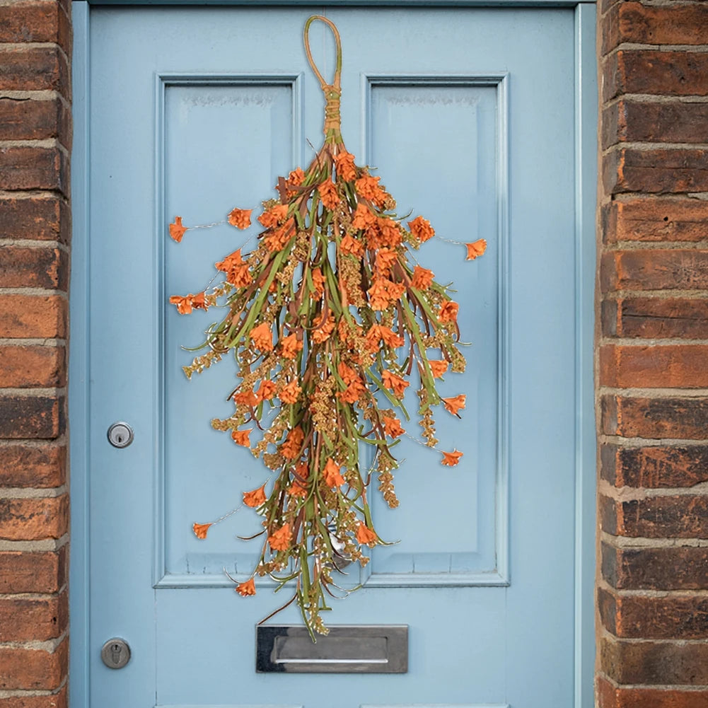 2PCS Thanksgiving Day Artificial Wreath Handmade Simulated Grain Ears Door Wreath Decor Light Weight Warm Atmosphere Home Decor