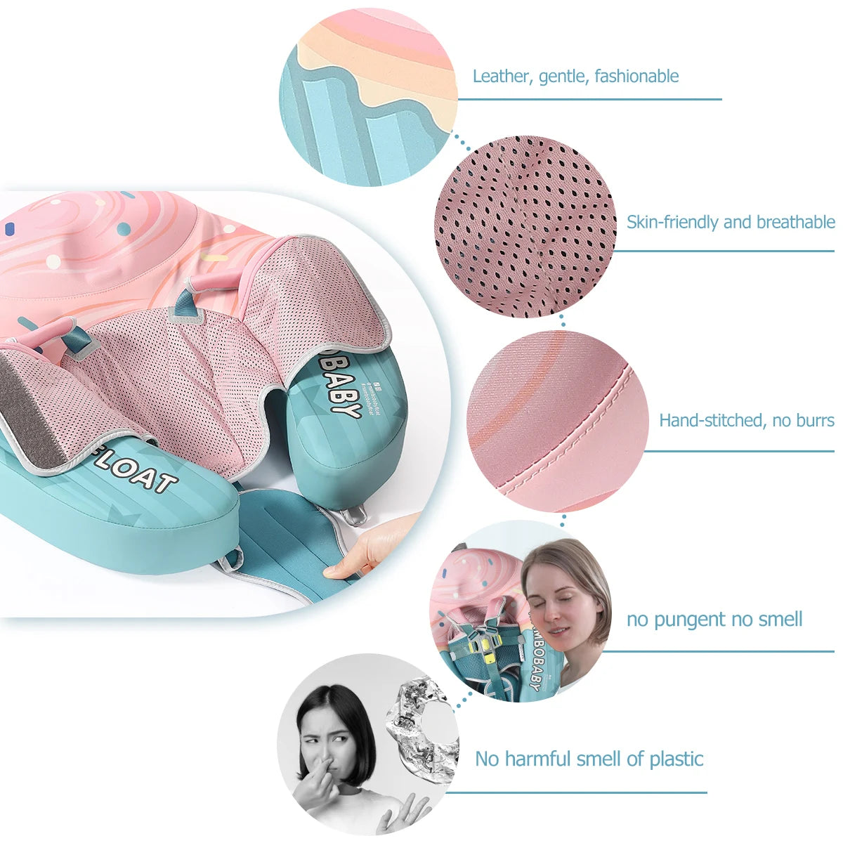 Mambobaby Float No-Slip Safe Harness ST-Cup Cake B503-150-W-Z  Safe Core No Inflation No Leaks Baby Swim Ring Toddler Pool Float