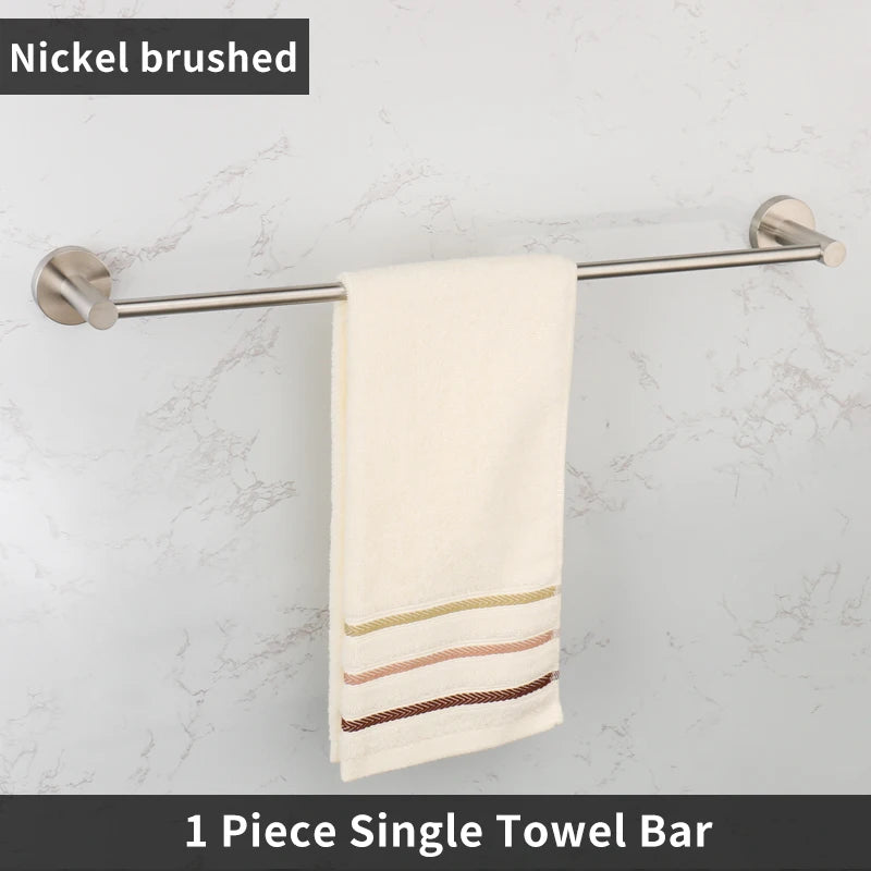 Brushed Nickel Bathroom Accessories Towel Bar Hooks Towel Rack Shelving Roll Paper Holder Toilet Brush Soap Dish Glass Shelf