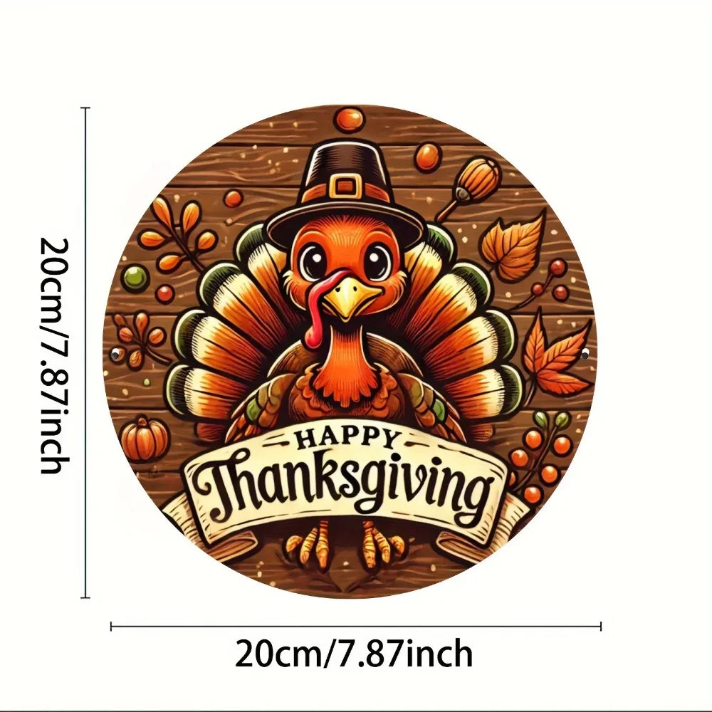Home/Cafe/Bar Thanksgiving Wall Decor – 1pc Aluminum Alloy Art with Whimsical Turkey, Autumn Leaves & Pumpkins