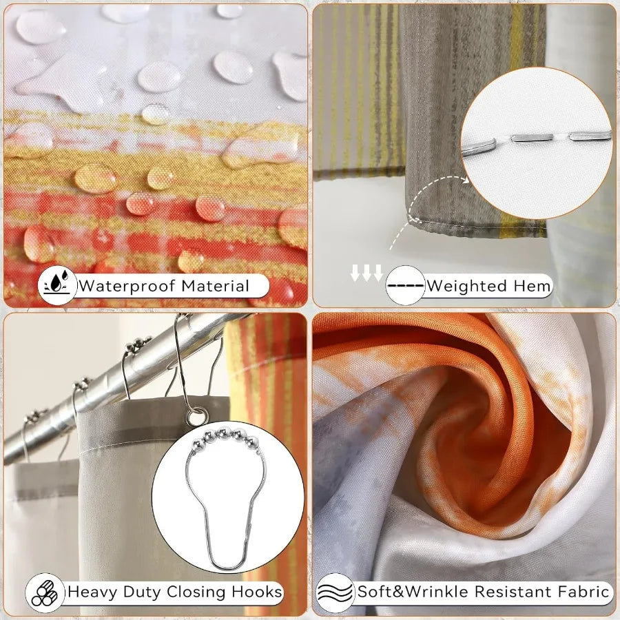 Orange Bathroom Set for Modern Home Decor: Complete Bathroom Accessories with Shower Curtain NonSlip Rug Trash Can Soap Dispens