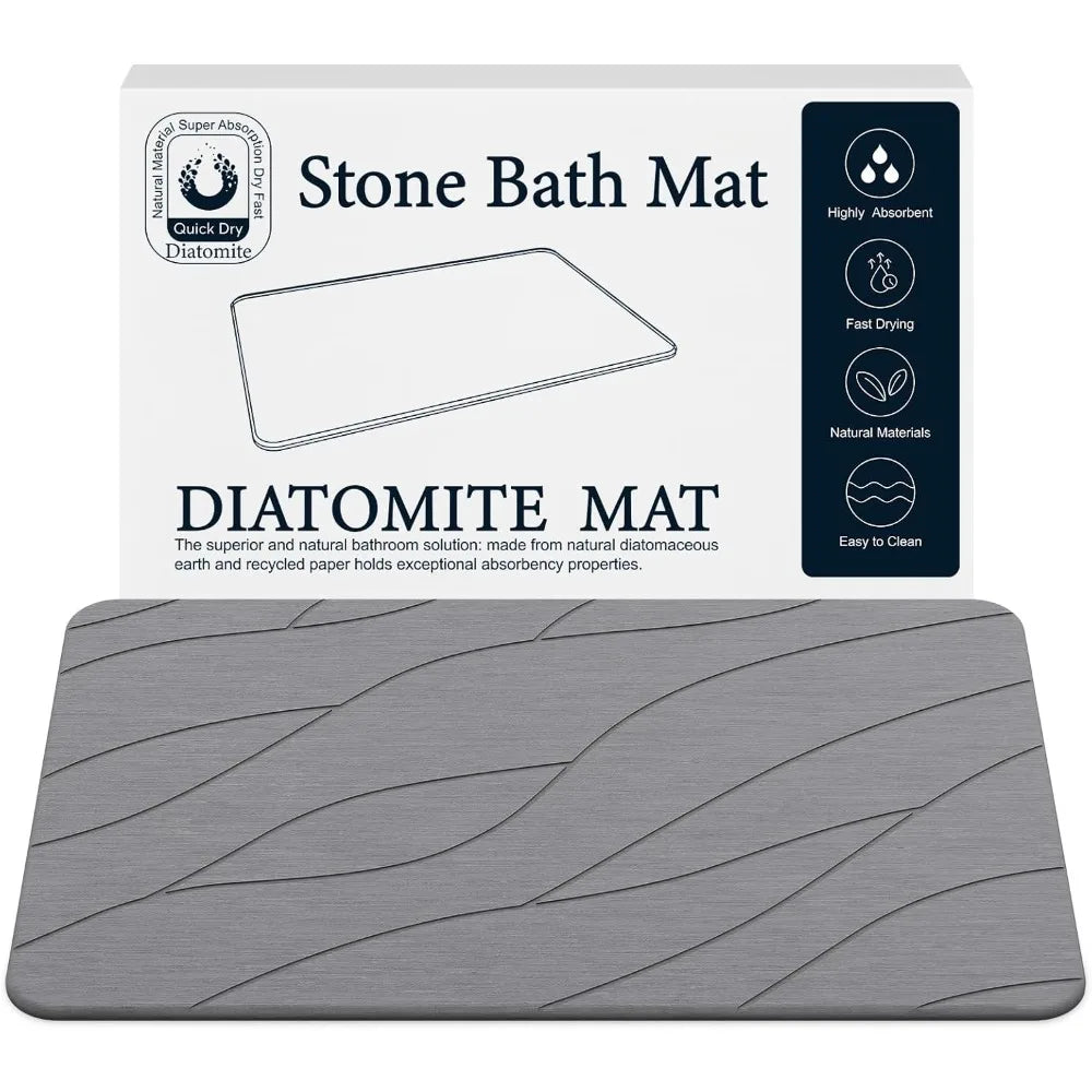 Quick Drying Stone Bath Mat, Diatomaceous Bathroom Mats Non Slip Stone, Quick Dry Diatomaceous Earth Bath Mat Super Absorbent (D
