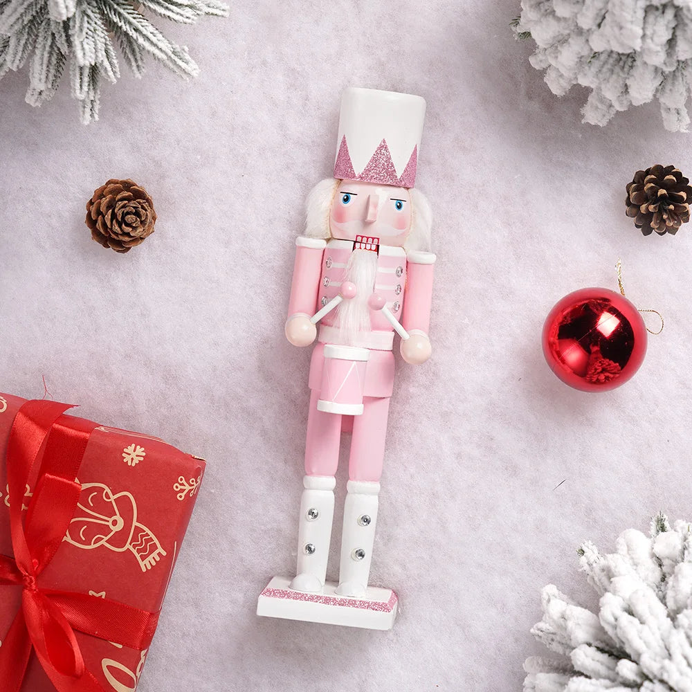 30CM Pink Glitter Nutcracker Soldier Wooden Puppet Handmade Christmas Decor Home Office Ornament Holiday Gift Stocking Stuffer