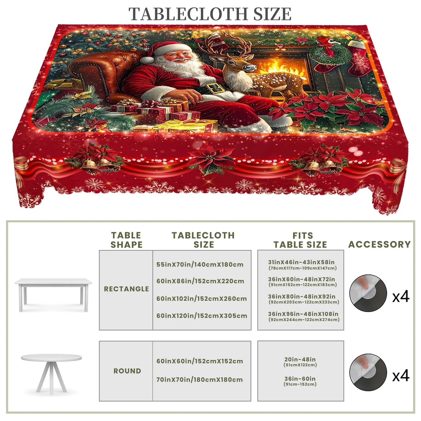 1 Piece of Red Merry Christmas Themed Printed Tablecloth, Retro Country Farmhouse Style, Santa Claus, Christmas Flower Pattern Design for Christmas, New Year Party, Party Decoration, Kitchen Accessories, Room and Outdoor Deco