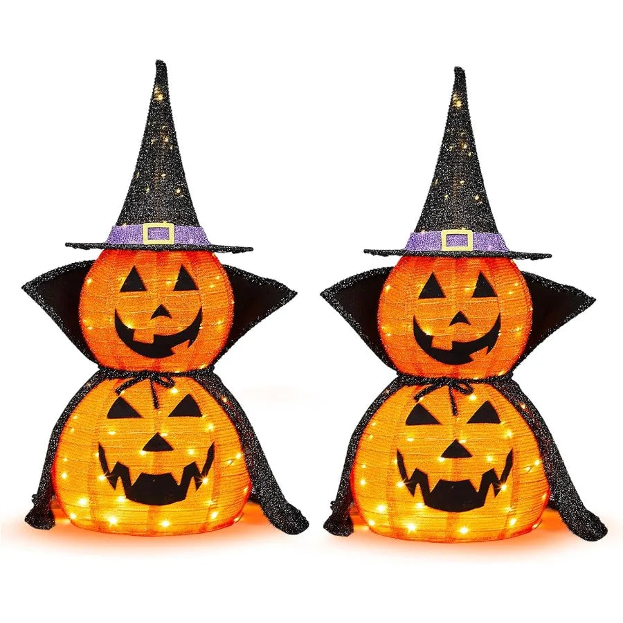 2PC Halloween Collapsible Pumpkin Decoration with 150 LED PopUp Pumpkin Lamp and Star Cap 3FT Plugin Halloween Lantern Featurin