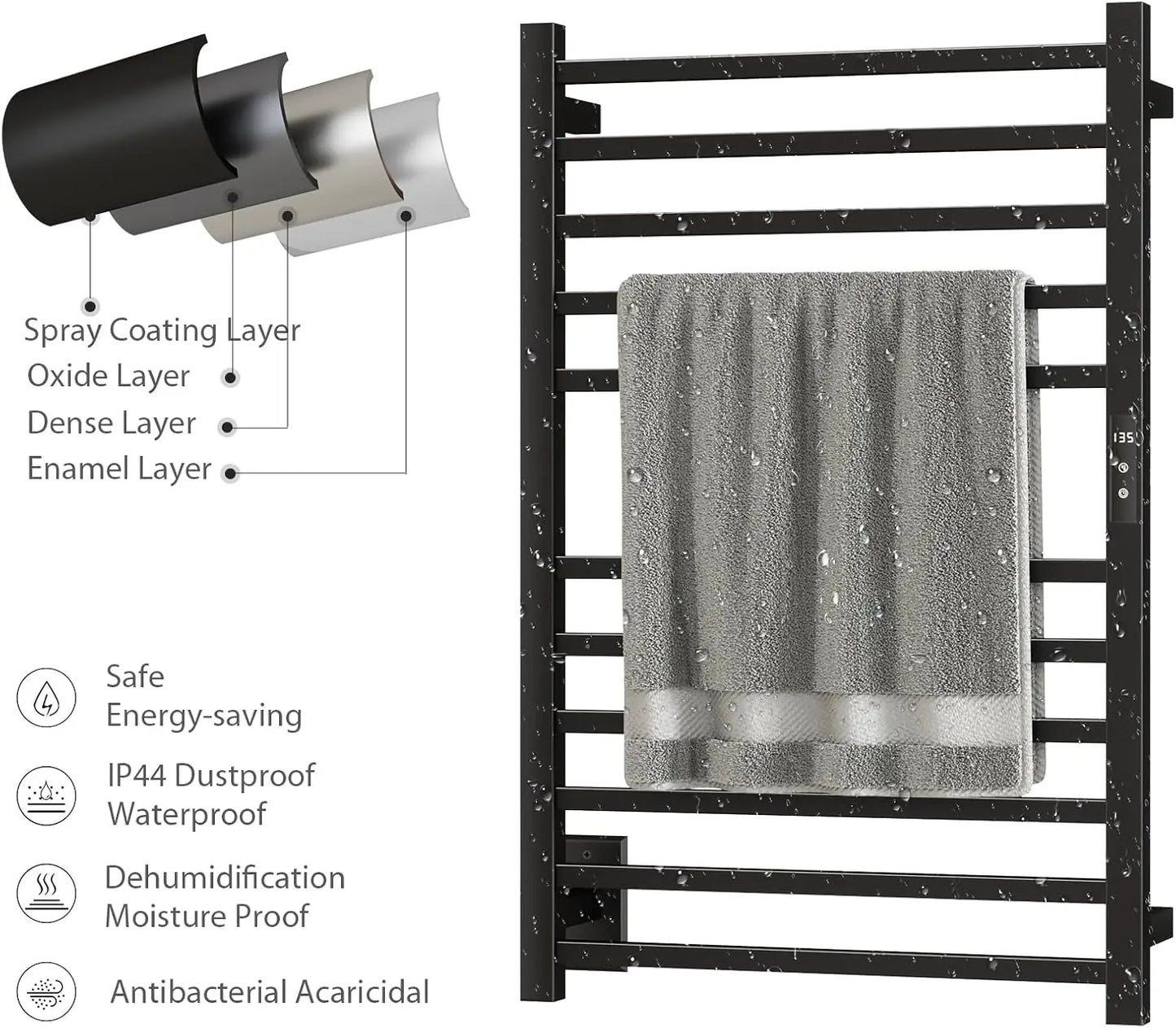 Heated Towel Rack, Electric Towel Warmer with Built-in 24hr Timer, Wall Mounted Towel Drying Rack, Plug-in/Hardwired,Hot Sale