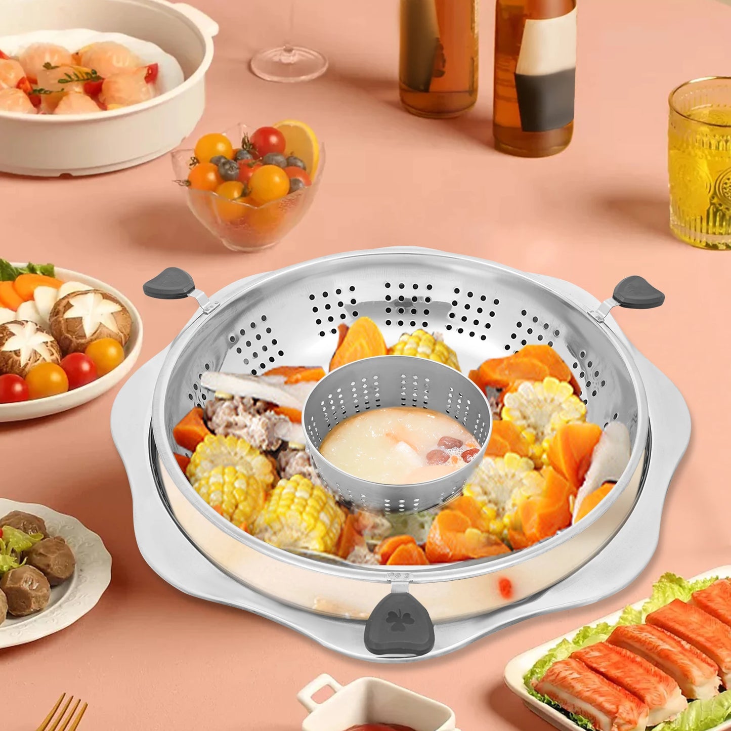 Large Capacity Hot Pot Hot Pot Shabu Shabu 36cm Rotary Hot Pot with Divider Lifting Hot Pot Heat Resistance Widened Edges