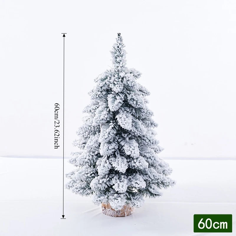 45/60 CM High Christmas Tree with PVC Snowflakes Flocked Tabletop Decor Tree for Home Office Party Holiday Christmas Decorations