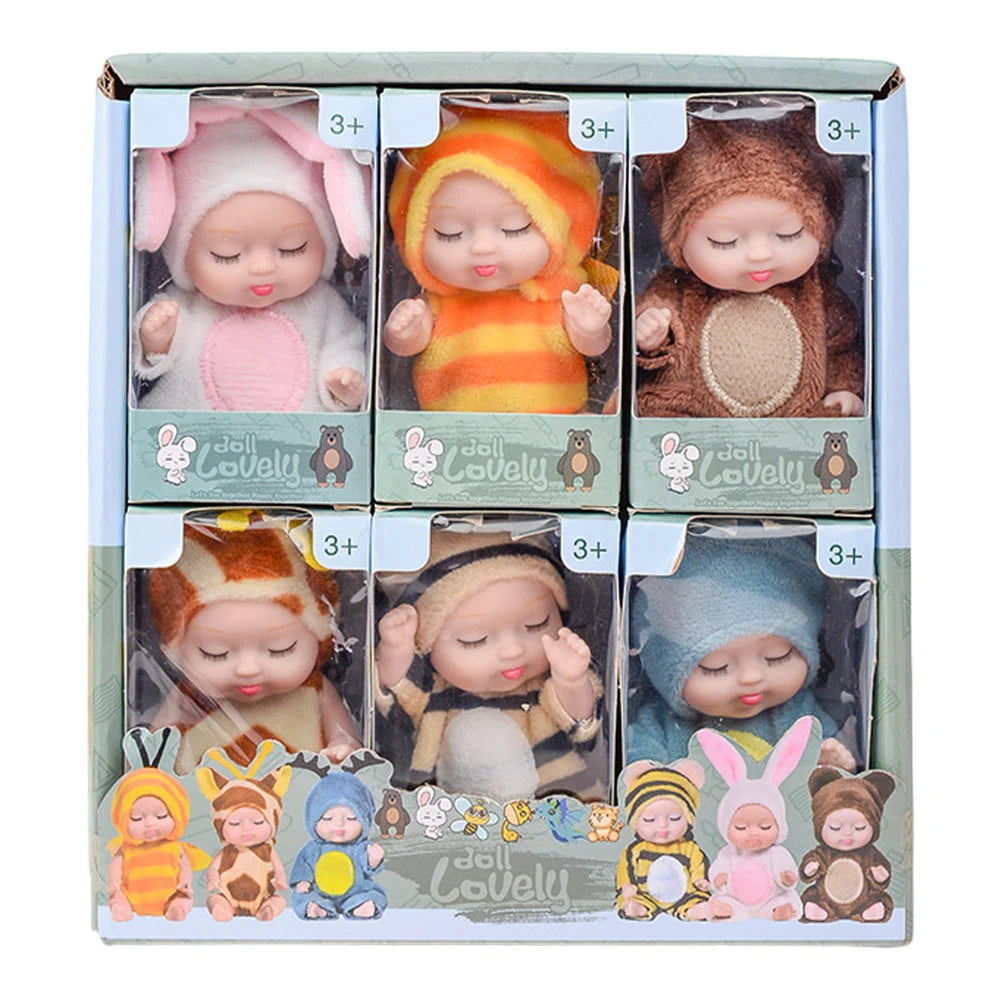 Mini Reborn Doll with Cartoon Animal OP Costumes Cute Cute 4.3inch Sleep Series Reborn Baby Doll Kit Holiday Gift for Children