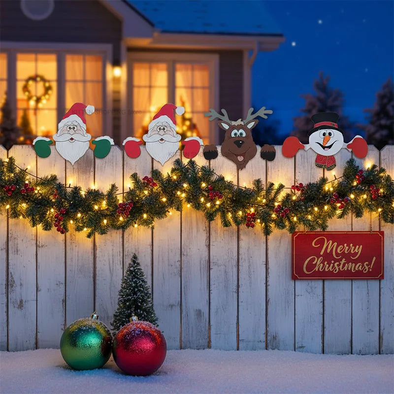Santa Clause Snowman Reindeer Peeker Yard Decor, Christmas Peeker Fence Decor, Festive Christmas Decorations for Home Garden