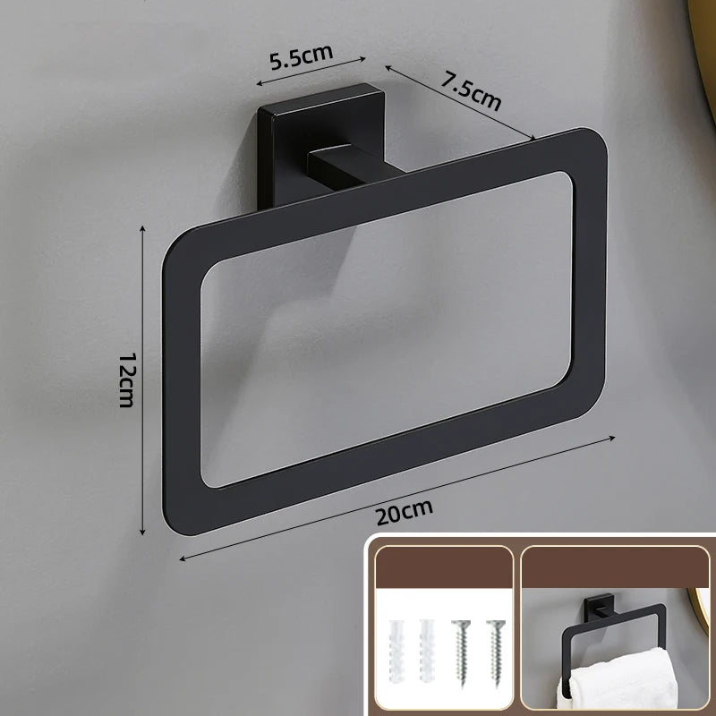 Matte Black Bathroom Accessories Set Wall Mount Towel Bar Towel Ring Roll Paper Holder Robe Hook Stainless Steel Hardware Set