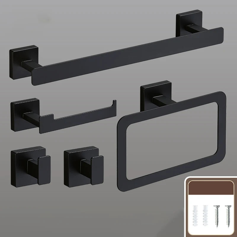 Matte Black Bathroom Accessories Set Wall Mount Towel Bar Towel Ring Roll Paper Holder Robe Hook Stainless Steel Hardware Set