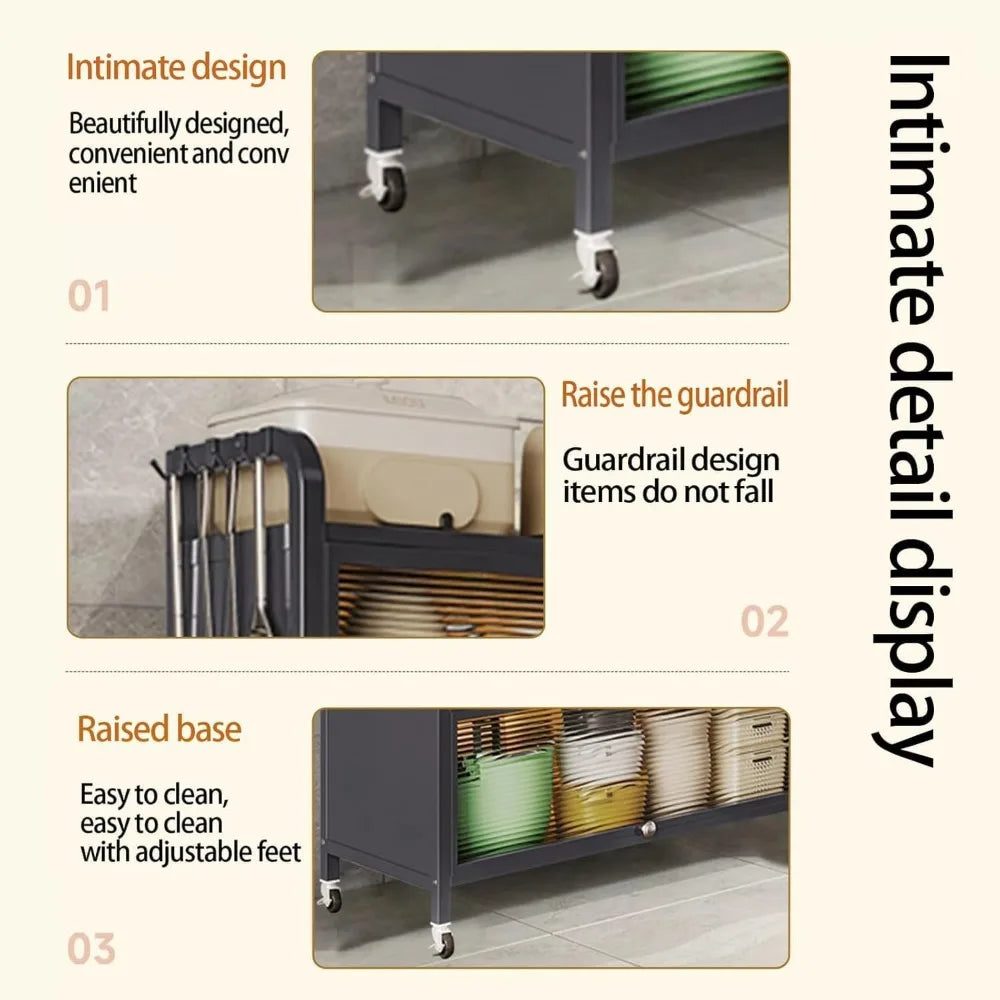 63 Inch Bakers Rack with Acrylic Door and Storage, Farmhouse Coffee Bar Cabinet, Microwave Stand Kitchen Cabinet with 8 S-Shaped