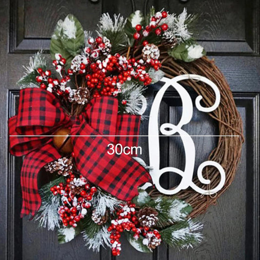 38cm Christmas Letter Wreath American Christmas Door Hanging Simulation Red Fruit Wreath Rattan Circle Decoration