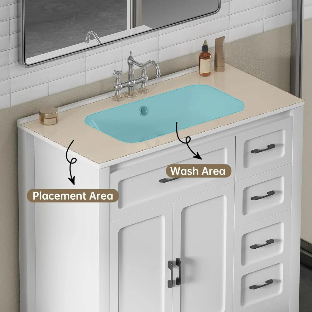 30" Bathroom Vanity with Sink, Single Sink Bathroom Storage Cabinet with 3 Drawers and 2 Doors, Freestanding Vanity