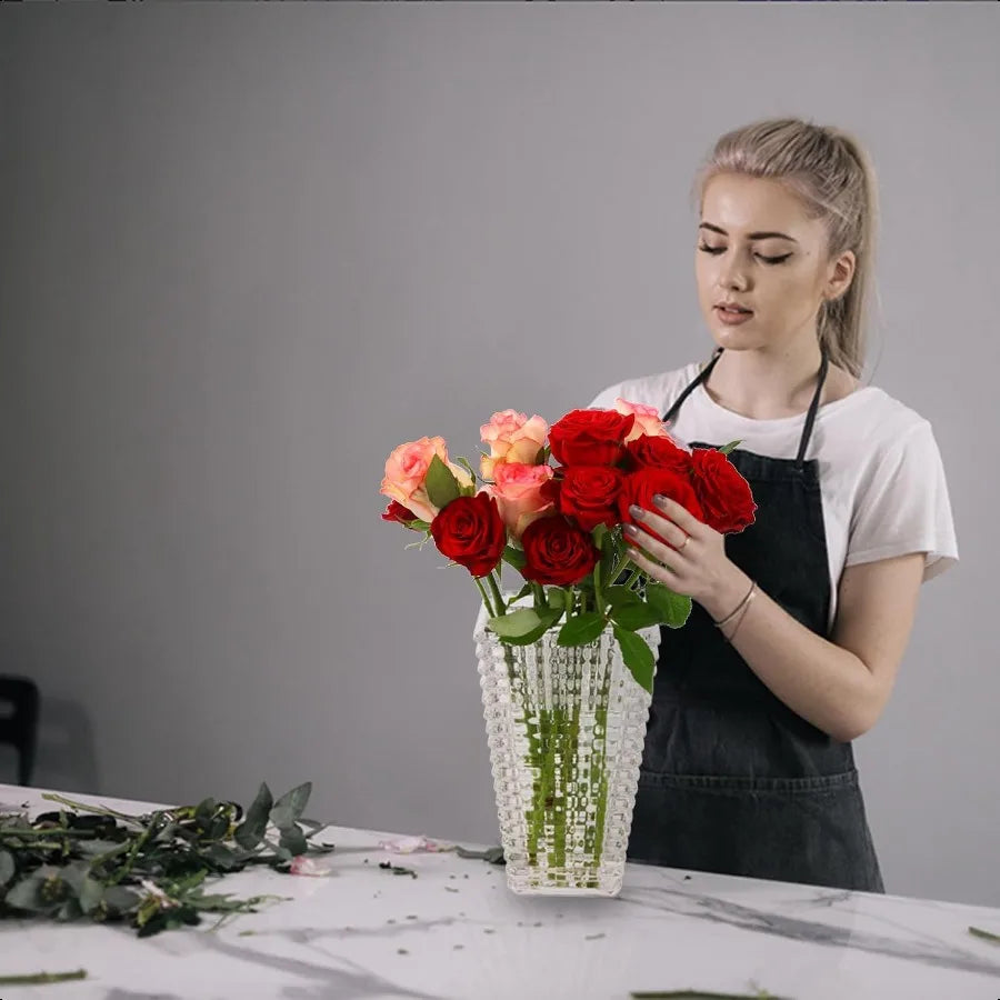 Crystal Vase Large Clear Glass Vase for Flowers Modern Flower Vases Luxury Home Table Flower Decor Glass Vases for Living Room