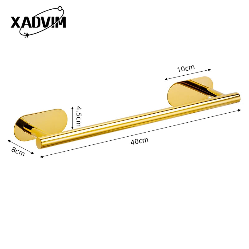 Silver Gold 304 Stainless Steel Towel Bar No Drilling Paper Holder Self-adhesive Towel Ring Robe Hook Bathroom Accessories Set
